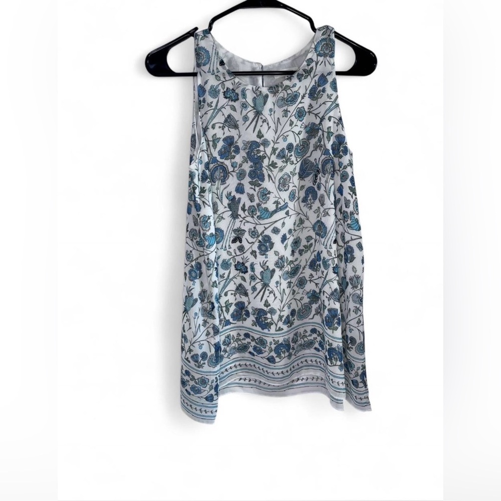 Max Studio White Floral Butterfly Bird Flowy Tank Top Women’s Small Boho Style
